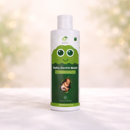 Baby Gentle Wash bottle with green label on a white background